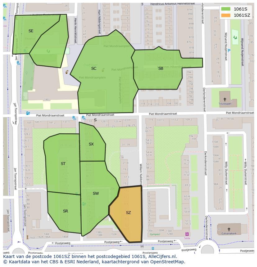 Afbeelding van het postcodegebied 1061 SZ op de kaart.