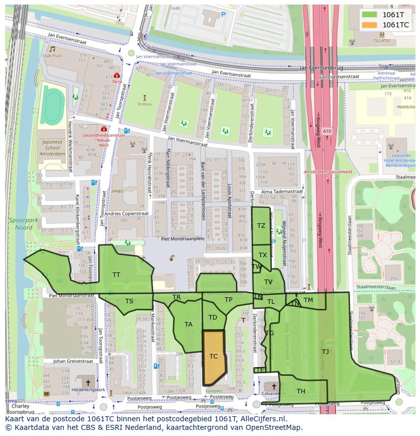 Afbeelding van het postcodegebied 1061 TC op de kaart.