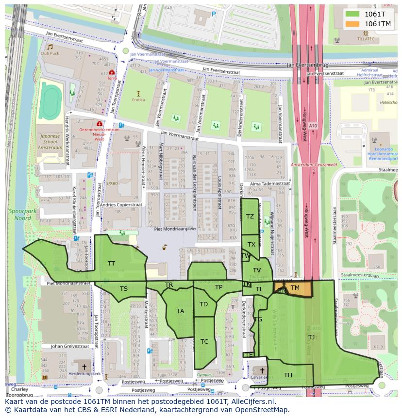 Afbeelding van het postcodegebied 1061 TM op de kaart.