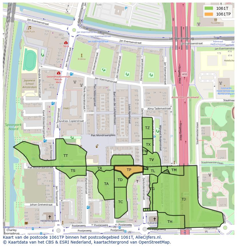 Afbeelding van het postcodegebied 1061 TP op de kaart.