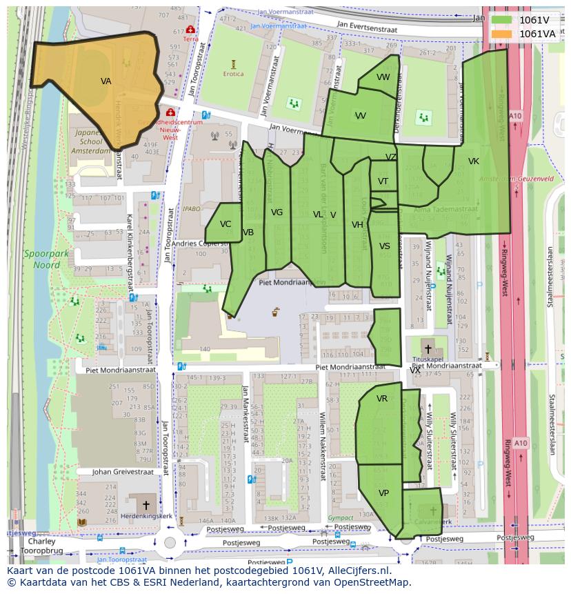 Afbeelding van het postcodegebied 1061 VA op de kaart.