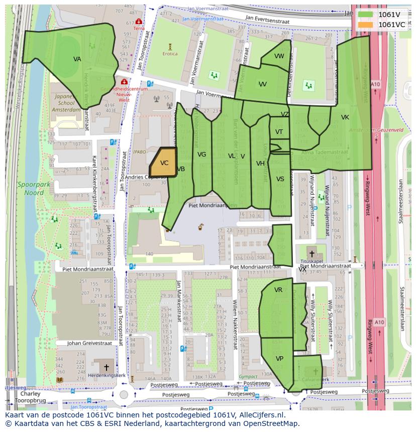 Afbeelding van het postcodegebied 1061 VC op de kaart.