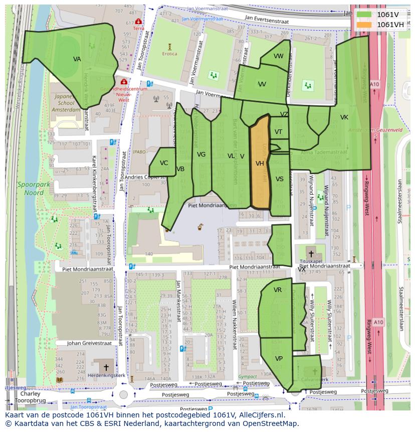 Afbeelding van het postcodegebied 1061 VH op de kaart.
