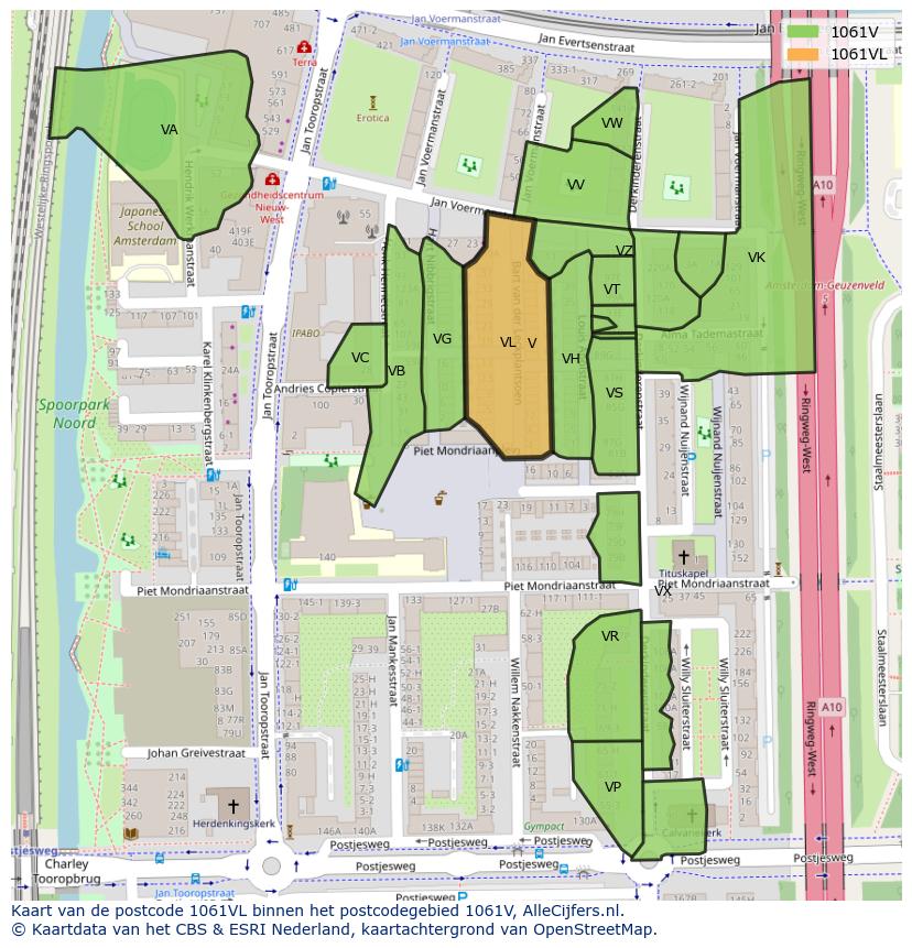 Afbeelding van het postcodegebied 1061 VL op de kaart.