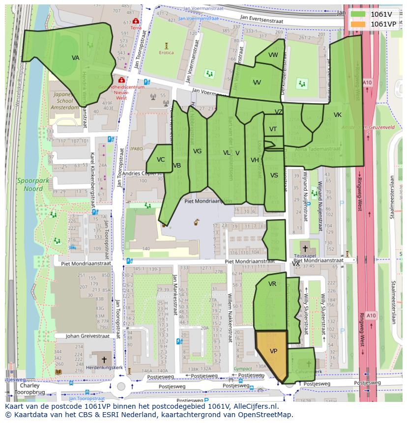 Afbeelding van het postcodegebied 1061 VP op de kaart.