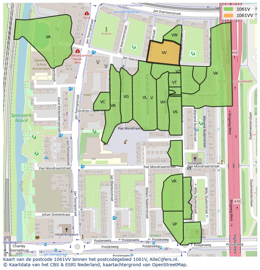 Afbeelding van het postcodegebied 1061 VV op de kaart.