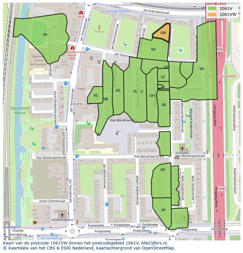 Afbeelding van het postcodegebied 1061 VW op de kaart.