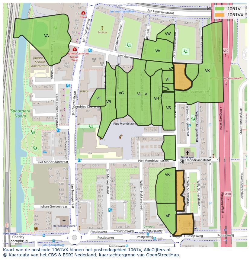 Afbeelding van het postcodegebied 1061 VX op de kaart.