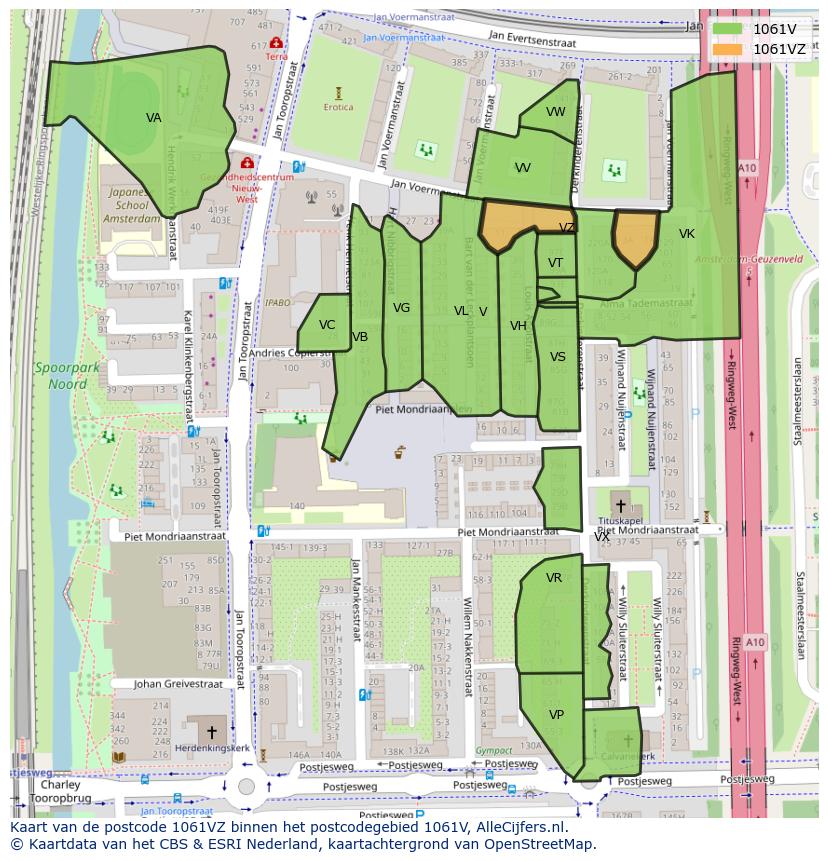 Afbeelding van het postcodegebied 1061 VZ op de kaart.