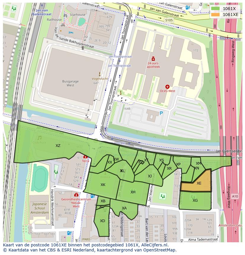 Afbeelding van het postcodegebied 1061 XE op de kaart.