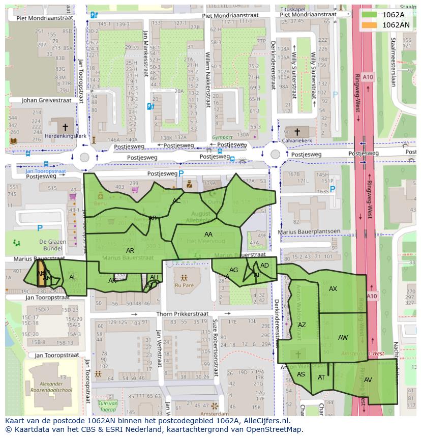 Afbeelding van het postcodegebied 1062 AN op de kaart.