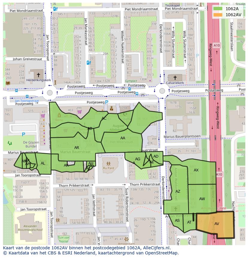 Afbeelding van het postcodegebied 1062 AV op de kaart.