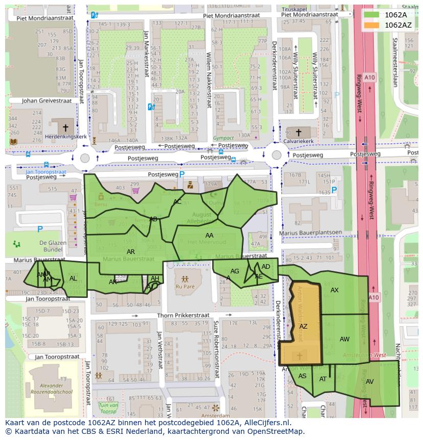 Afbeelding van het postcodegebied 1062 AZ op de kaart.
