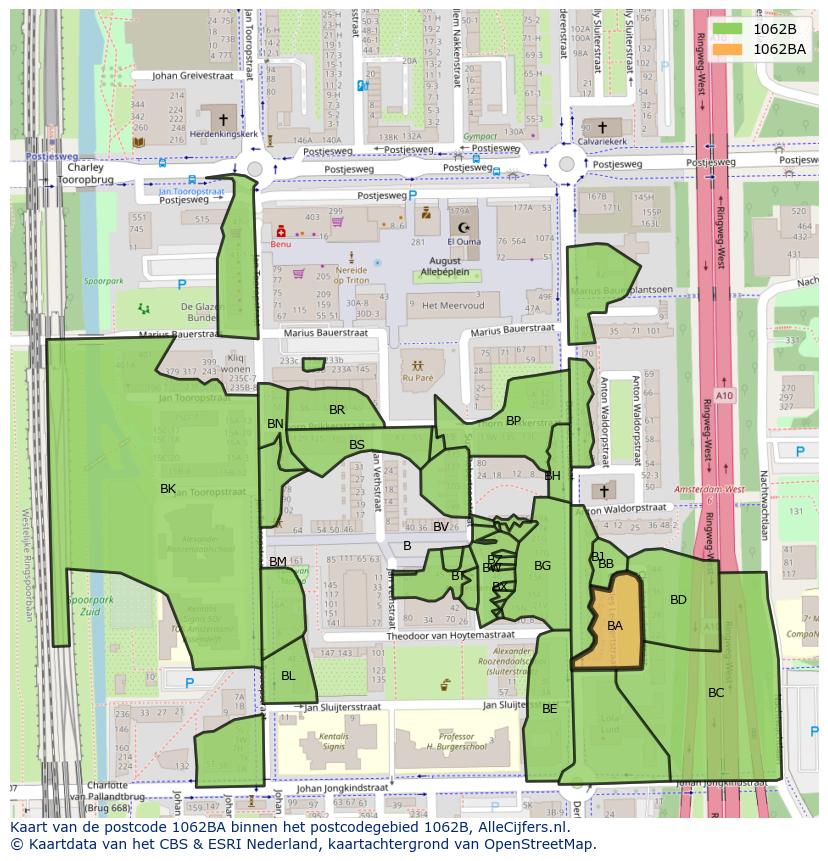 Afbeelding van het postcodegebied 1062 BA op de kaart.
