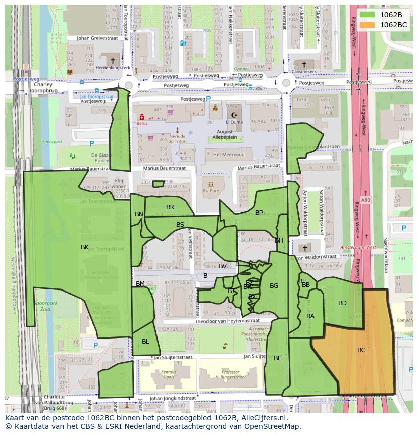Afbeelding van het postcodegebied 1062 BC op de kaart.