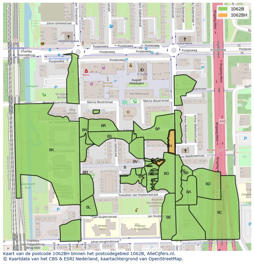 Afbeelding van het postcodegebied 1062 BH op de kaart.