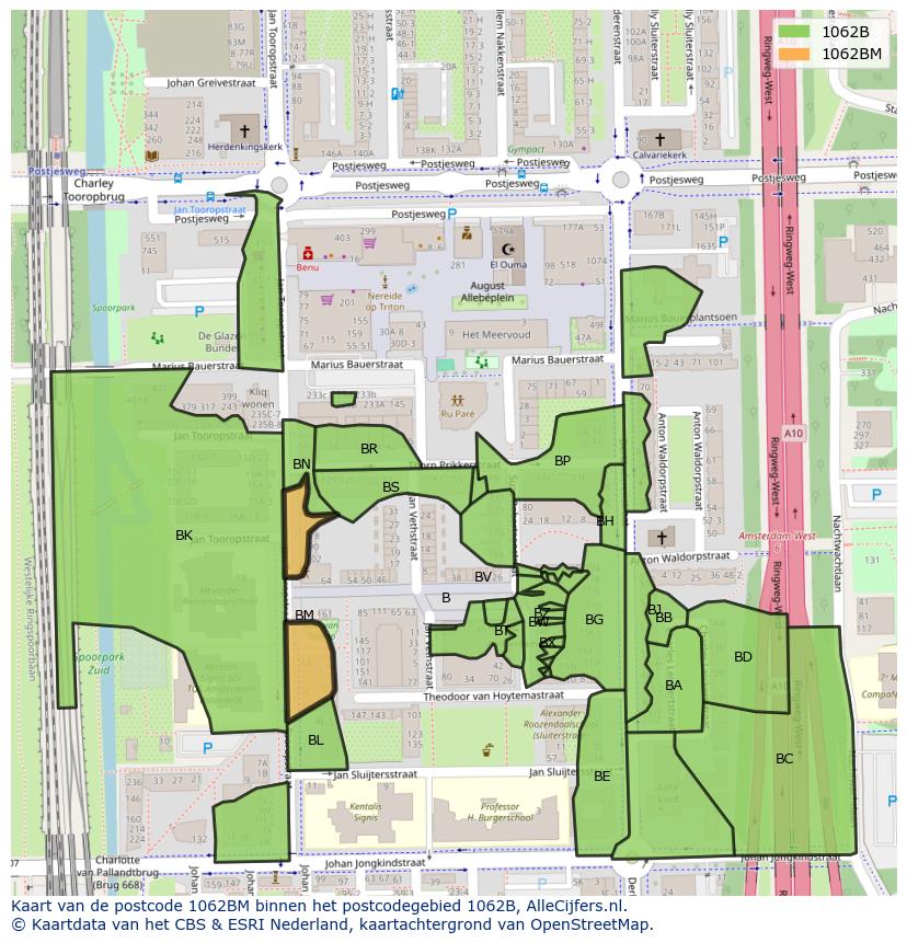 Afbeelding van het postcodegebied 1062 BM op de kaart.