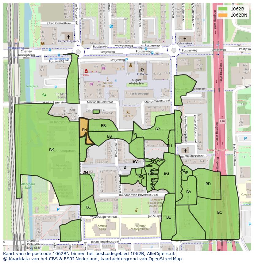 Afbeelding van het postcodegebied 1062 BN op de kaart.