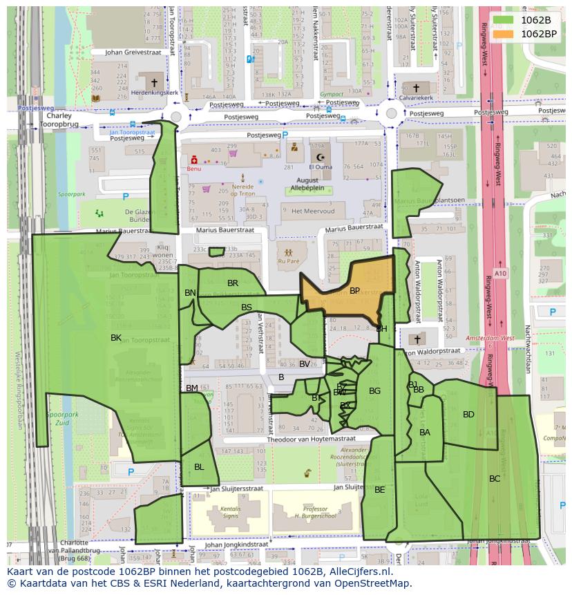Afbeelding van het postcodegebied 1062 BP op de kaart.