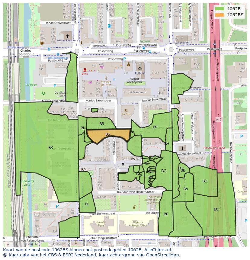 Afbeelding van het postcodegebied 1062 BS op de kaart.