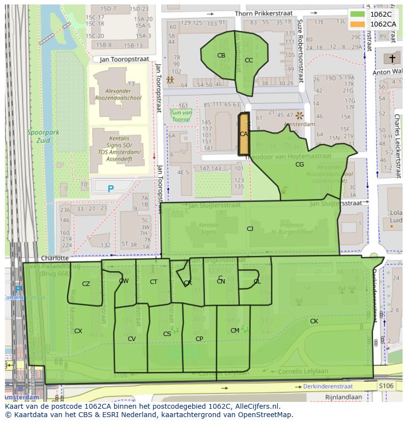 Afbeelding van het postcodegebied 1062 CA op de kaart.