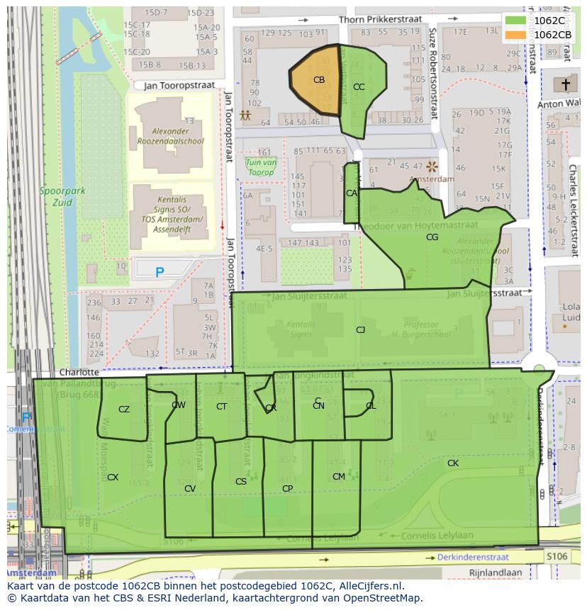 Afbeelding van het postcodegebied 1062 CB op de kaart.