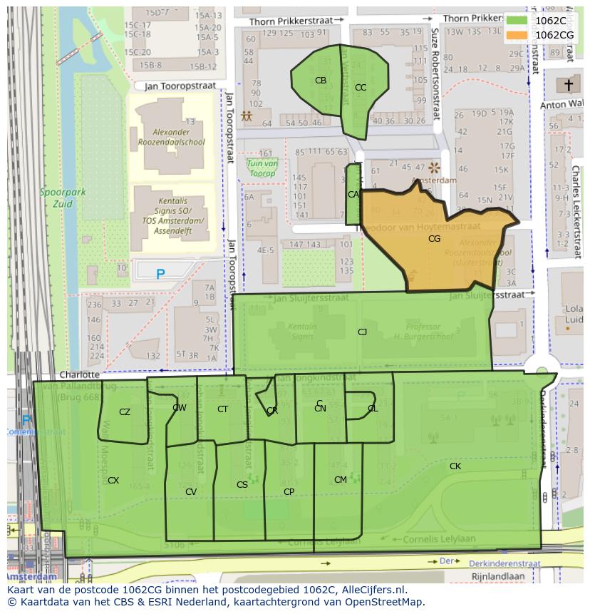Afbeelding van het postcodegebied 1062 CG op de kaart.
