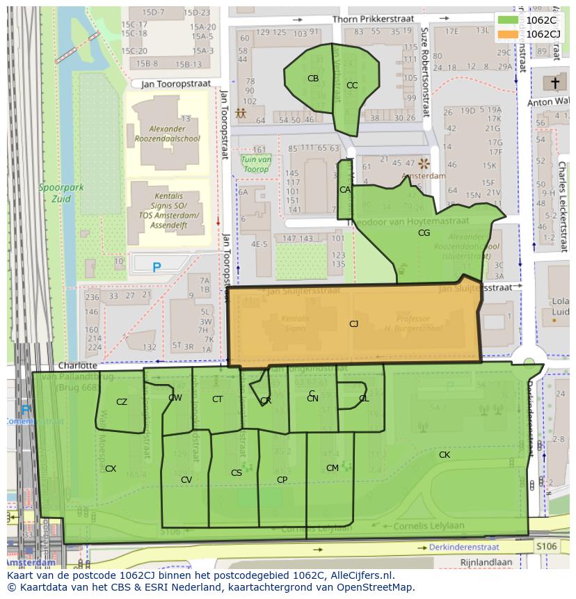 Afbeelding van het postcodegebied 1062 CJ op de kaart.