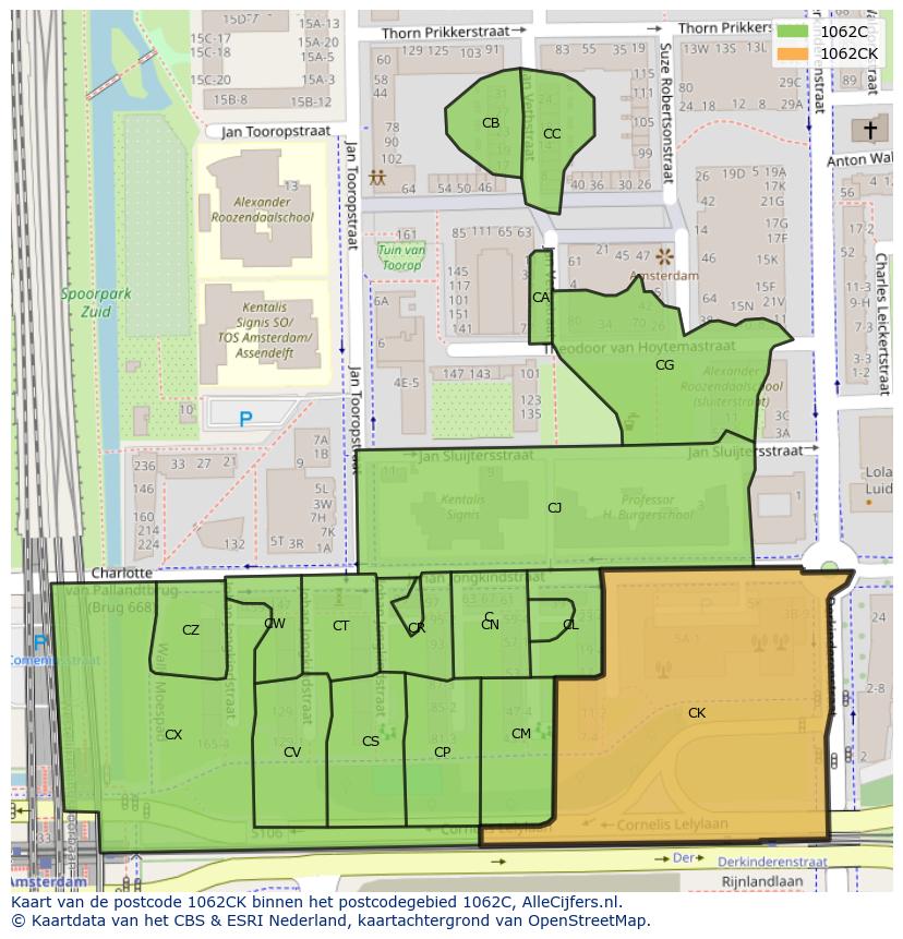Afbeelding van het postcodegebied 1062 CK op de kaart.