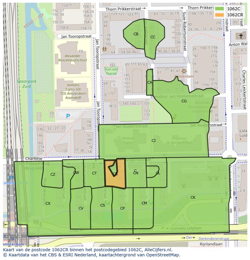 Afbeelding van het postcodegebied 1062 CR op de kaart.