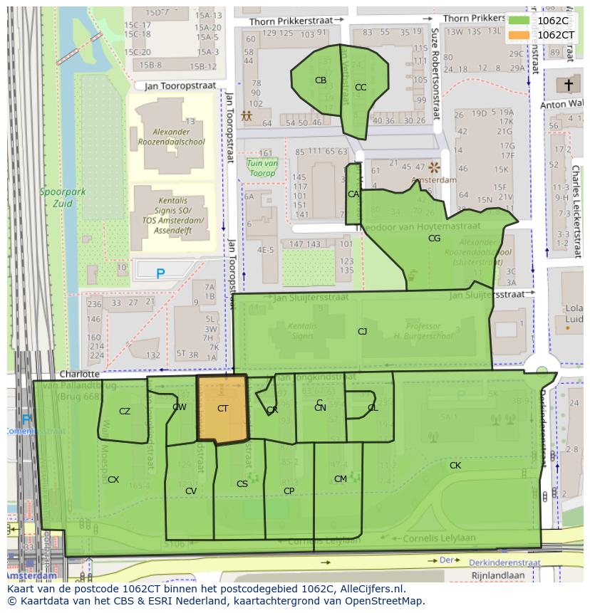 Afbeelding van het postcodegebied 1062 CT op de kaart.