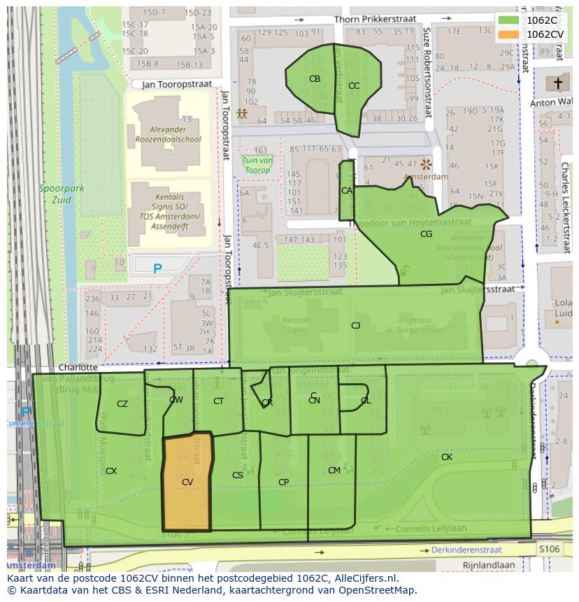 Afbeelding van het postcodegebied 1062 CV op de kaart.
