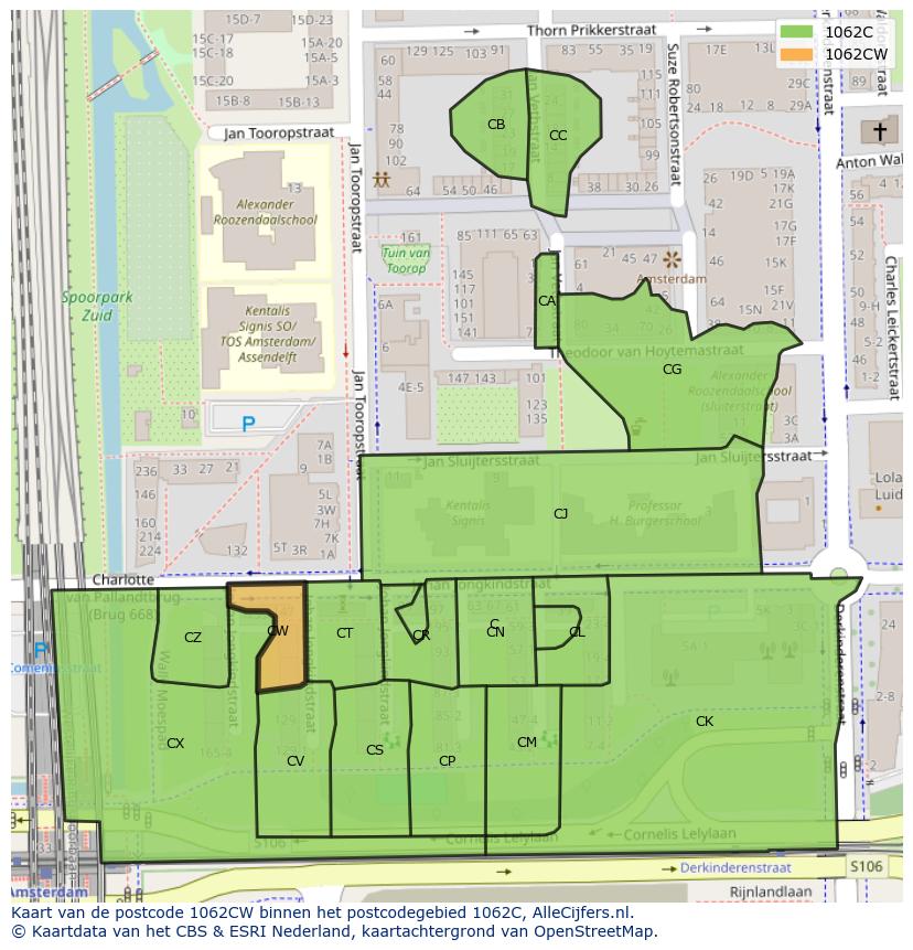 Afbeelding van het postcodegebied 1062 CW op de kaart.