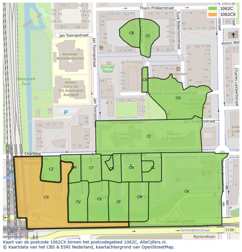 Afbeelding van het postcodegebied 1062 CX op de kaart.