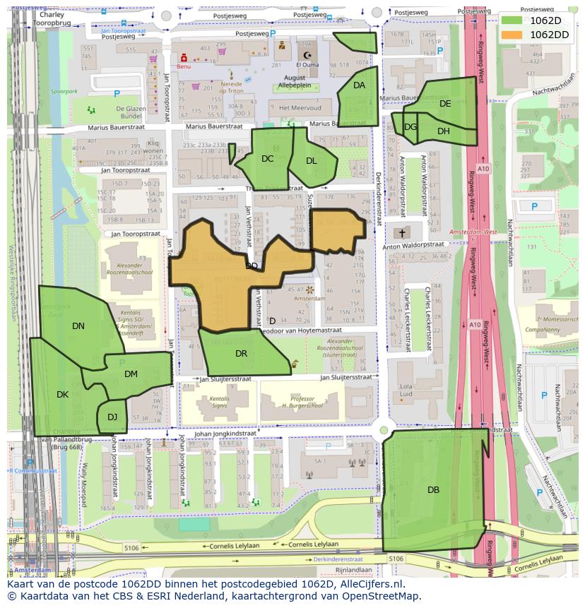 Afbeelding van het postcodegebied 1062 DD op de kaart.