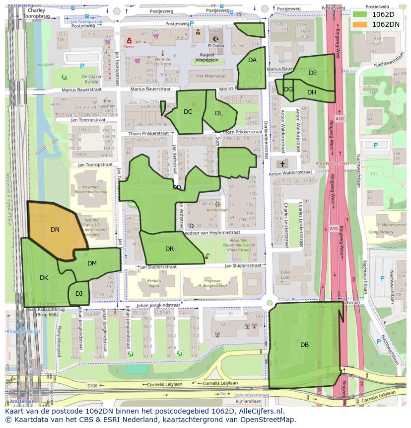 Afbeelding van het postcodegebied 1062 DN op de kaart.