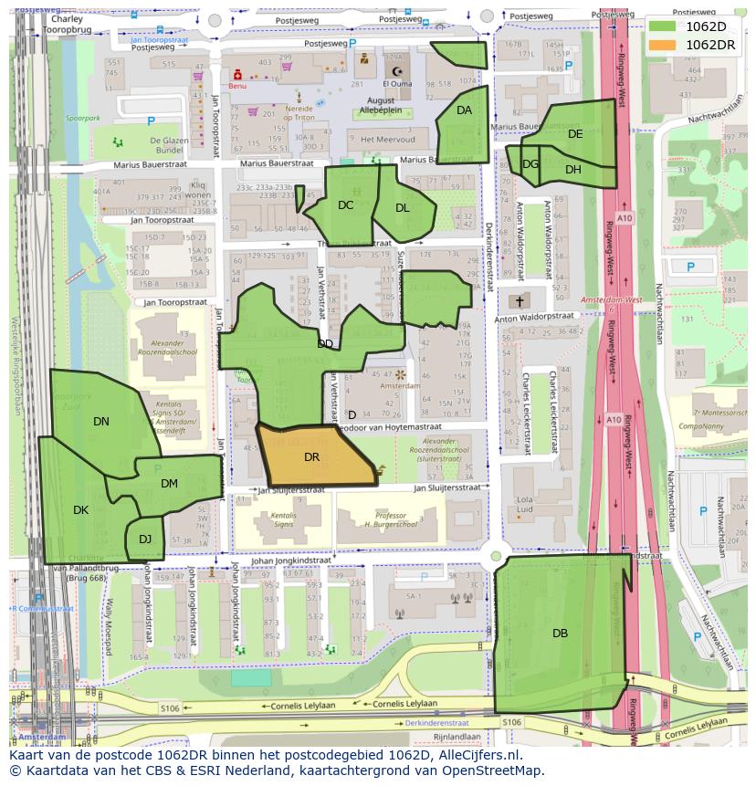 Afbeelding van het postcodegebied 1062 DR op de kaart.