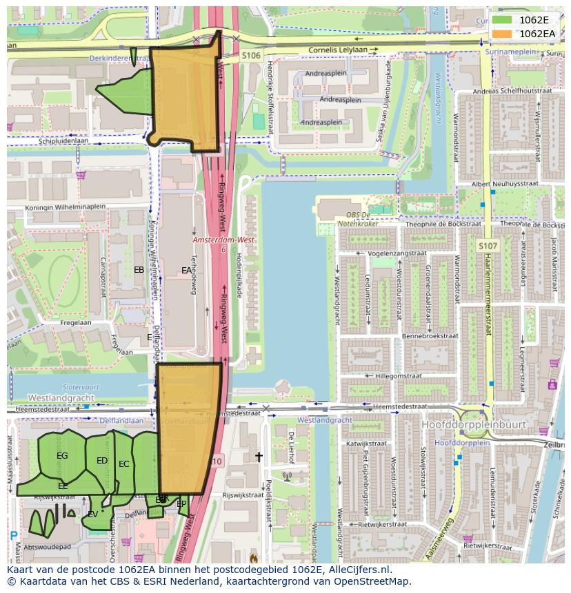 Afbeelding van het postcodegebied 1062 EA op de kaart.