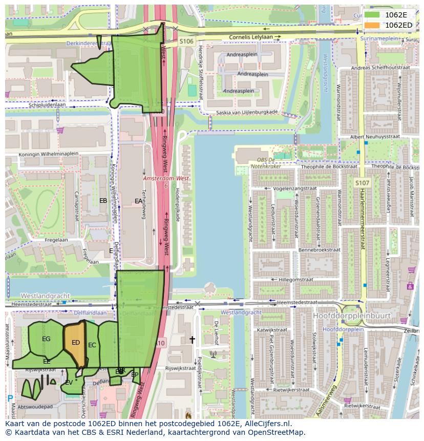 Afbeelding van het postcodegebied 1062 ED op de kaart.