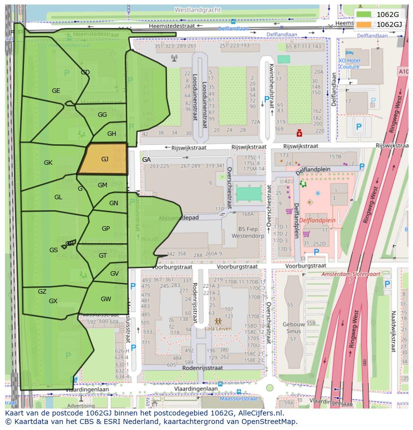 Afbeelding van het postcodegebied 1062 GJ op de kaart.