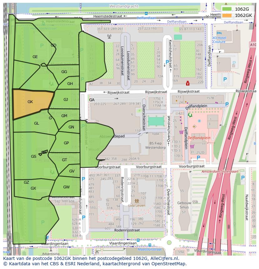 Afbeelding van het postcodegebied 1062 GK op de kaart.