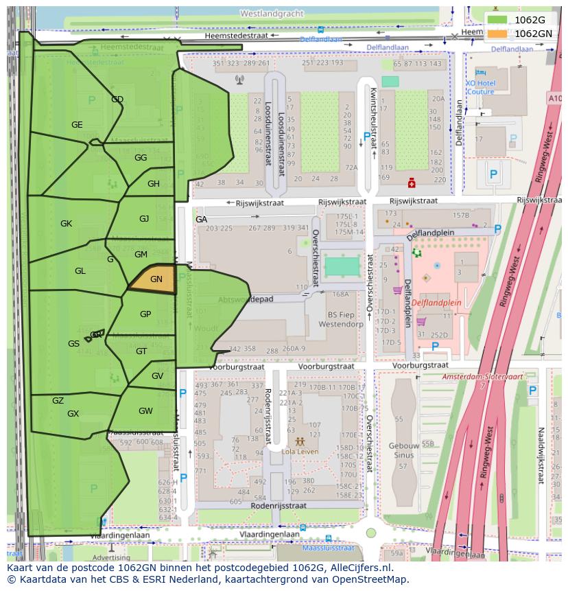 Afbeelding van het postcodegebied 1062 GN op de kaart.