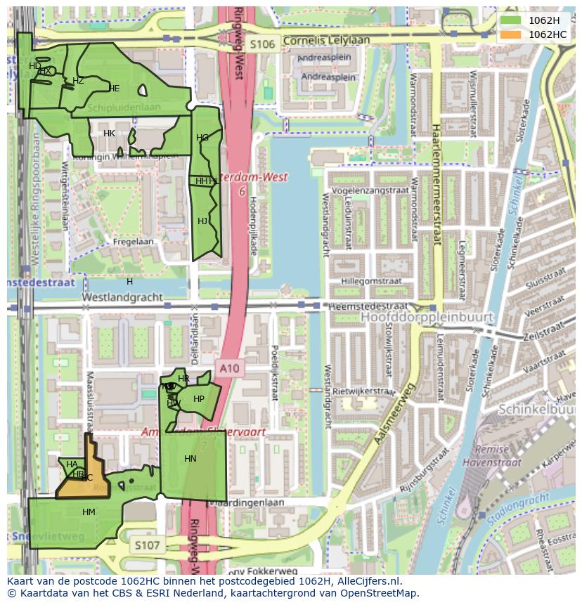 Afbeelding van het postcodegebied 1062 HC op de kaart.