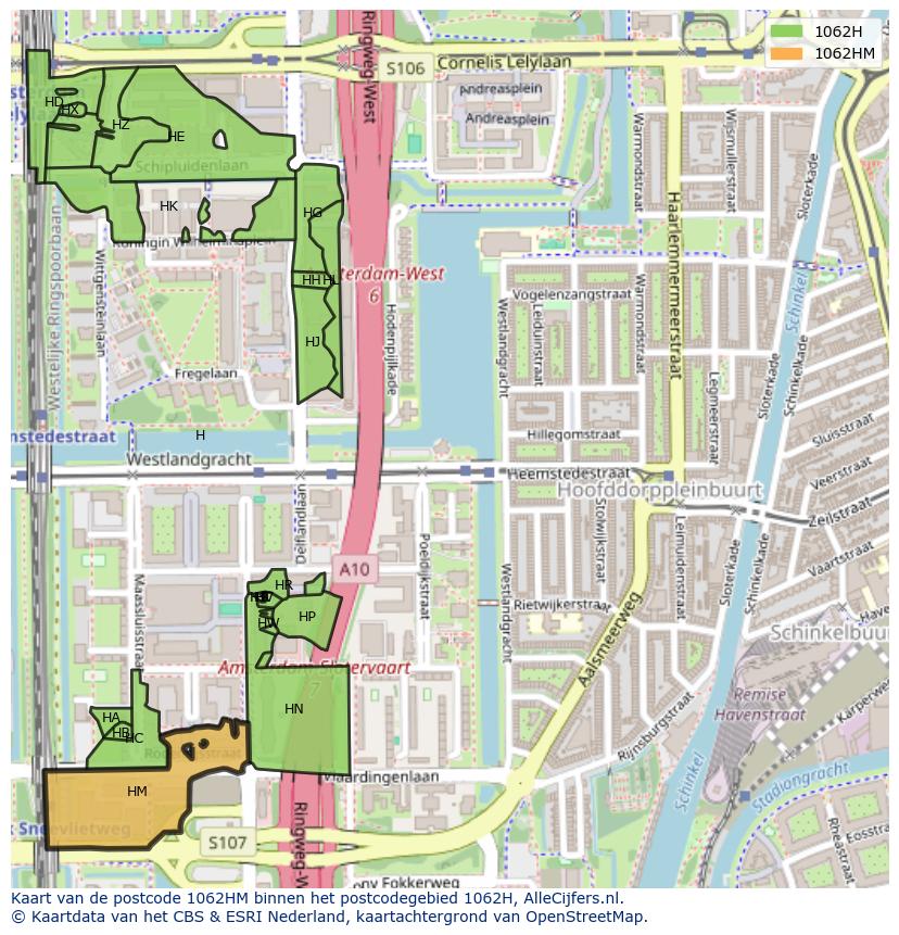 Afbeelding van het postcodegebied 1062 HM op de kaart.