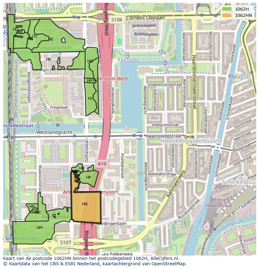 Afbeelding van het postcodegebied 1062 HN op de kaart.