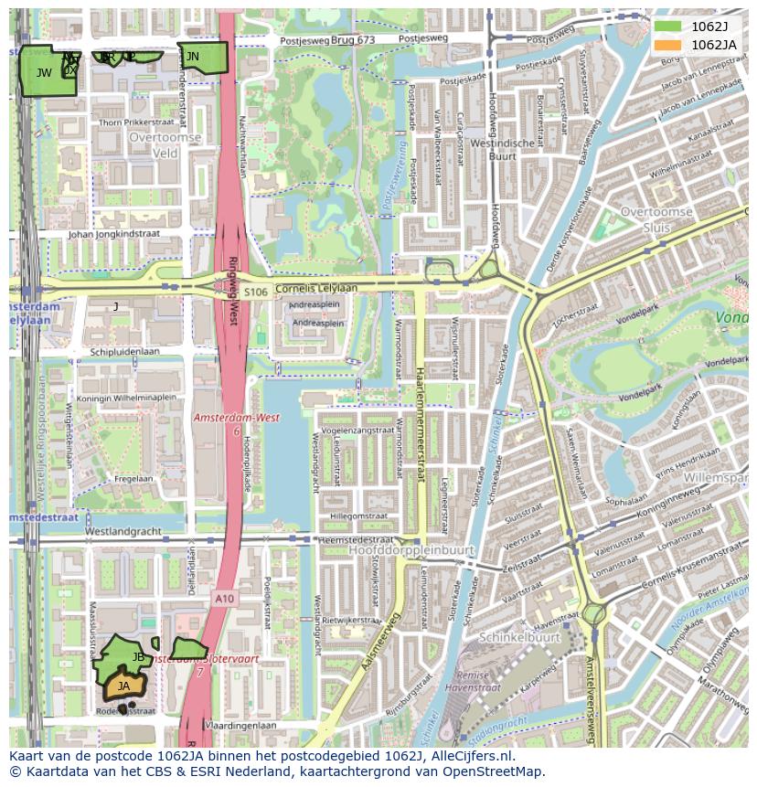 Afbeelding van het postcodegebied 1062 JA op de kaart.