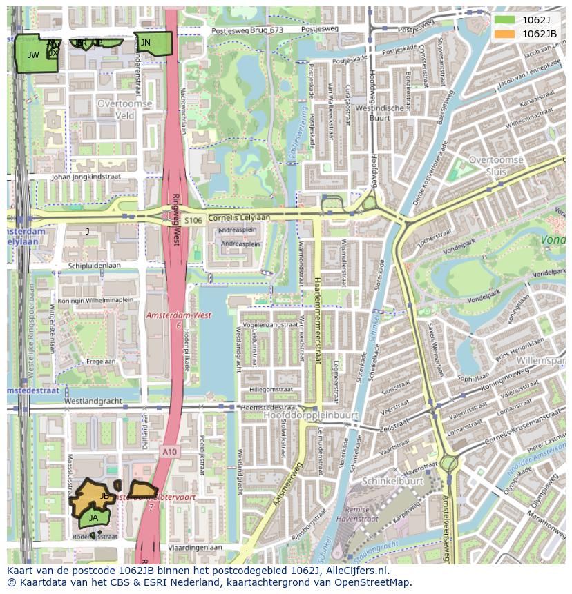 Afbeelding van het postcodegebied 1062 JB op de kaart.