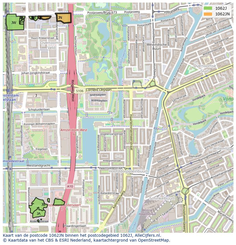 Afbeelding van het postcodegebied 1062 JN op de kaart.