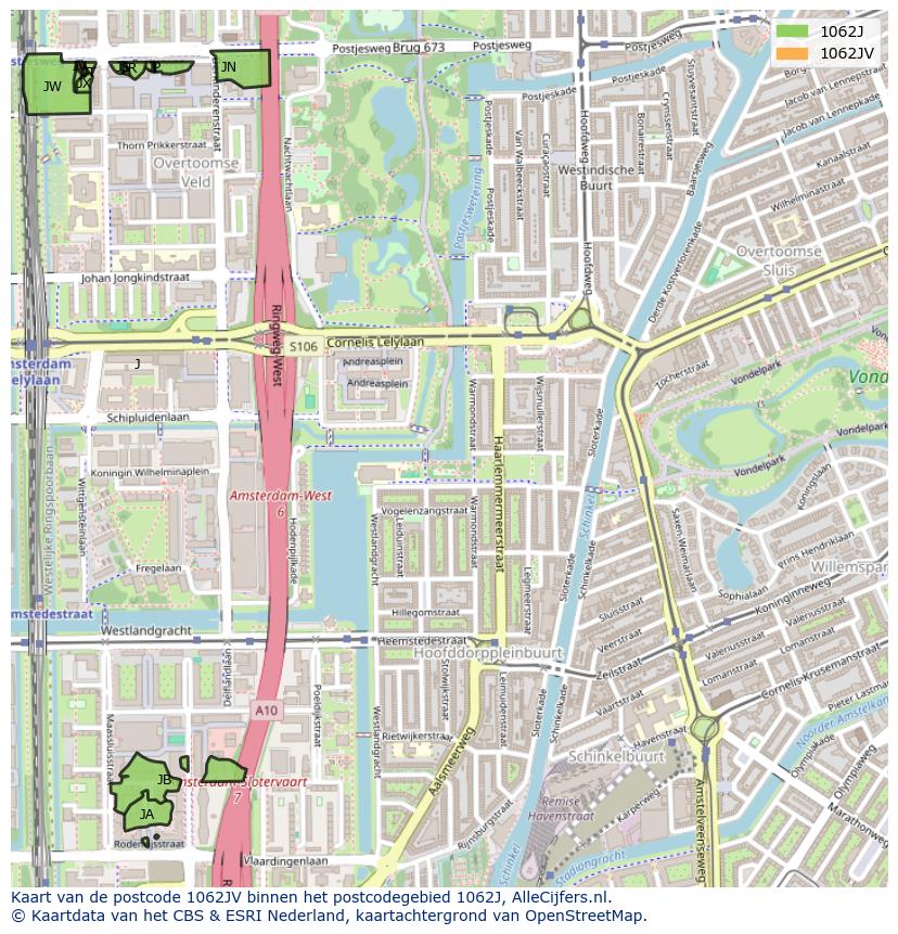 Afbeelding van het postcodegebied 1062 JV op de kaart.