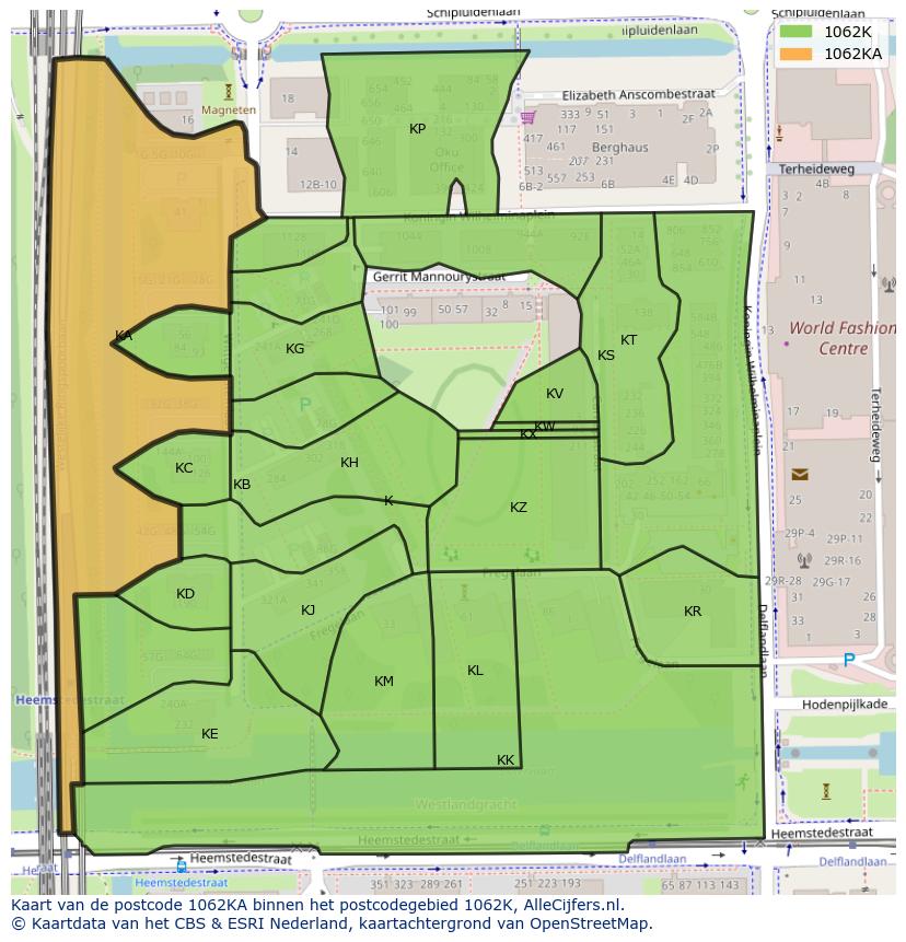 Afbeelding van het postcodegebied 1062 KA op de kaart.